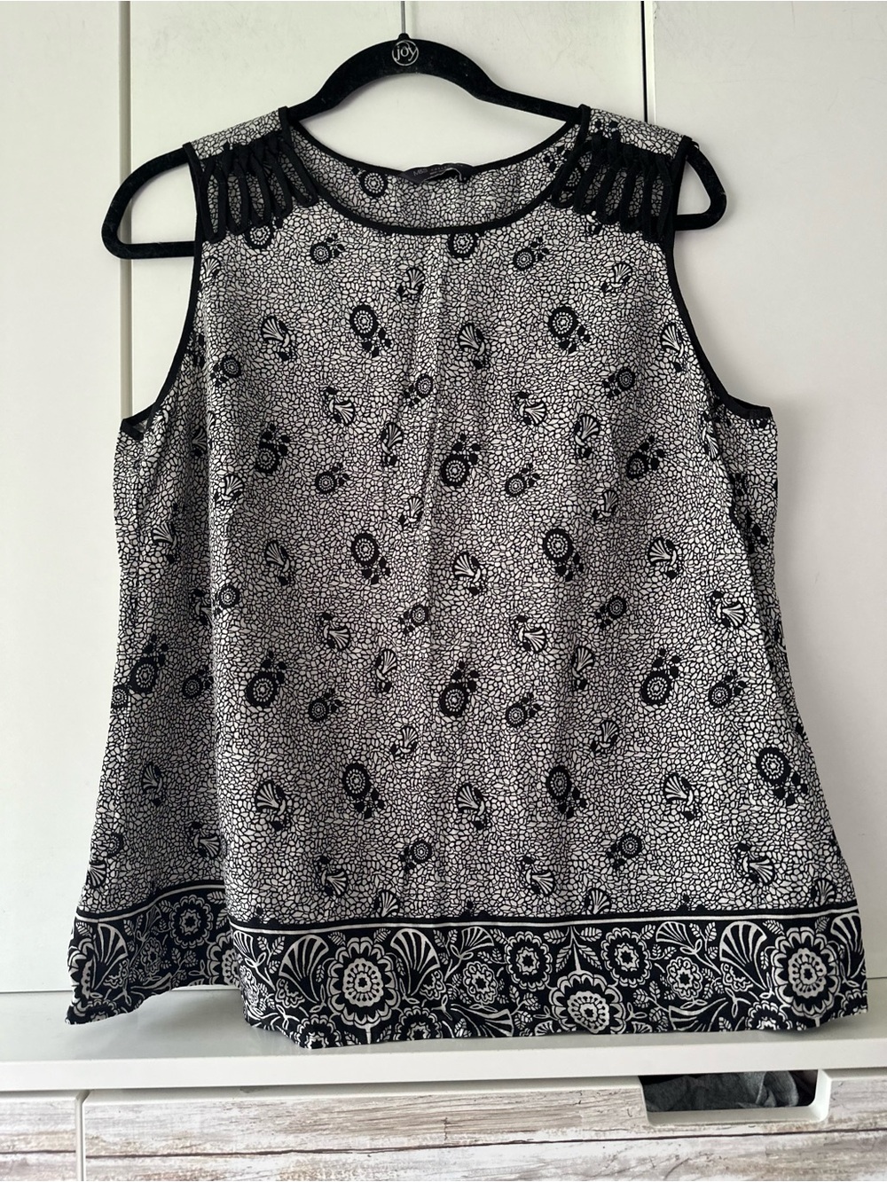 🖤 M&S Collection Linen Blend Sleeveless Blouse Ivory Black UK 16 US 12